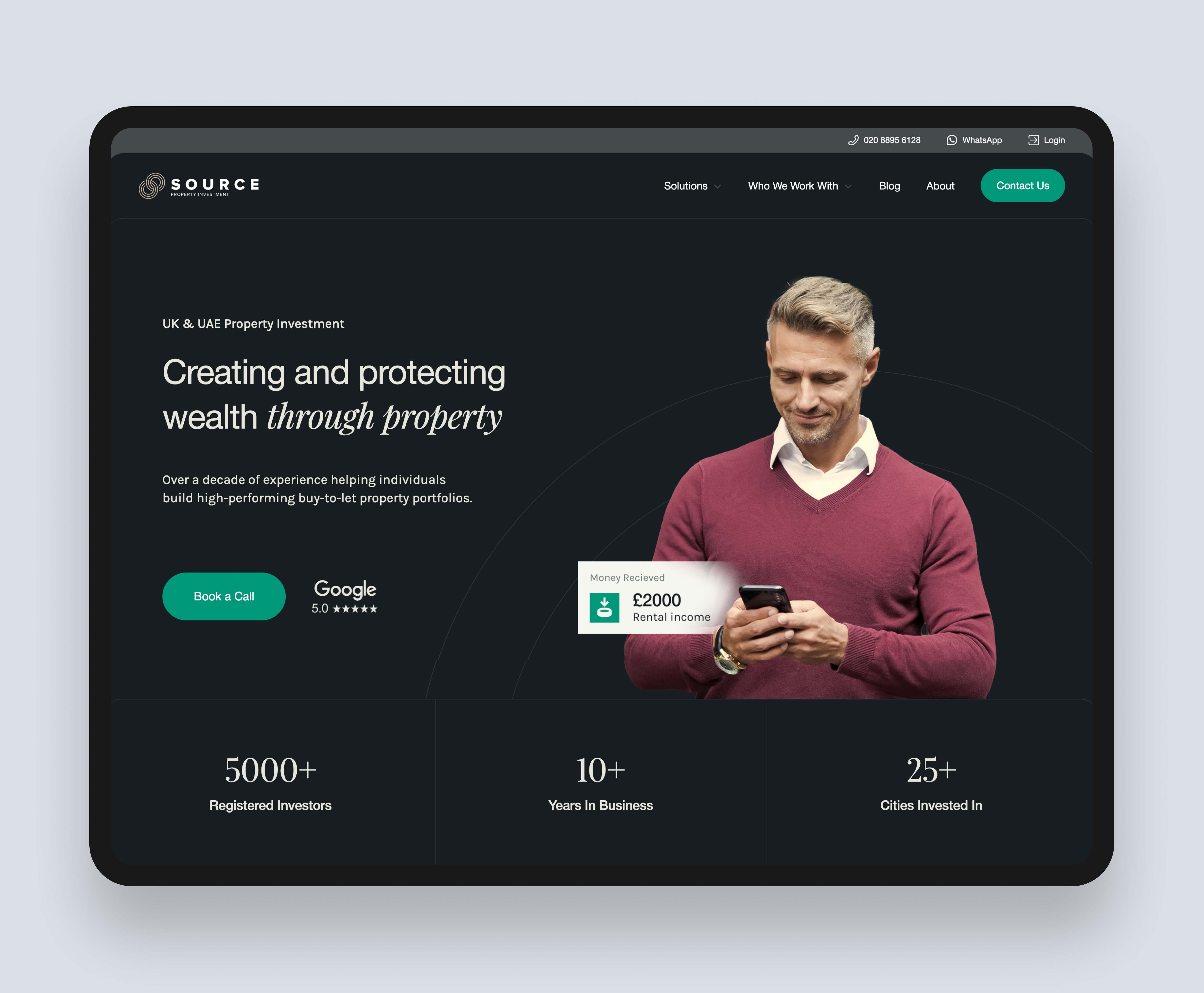 home page design for source investment website
