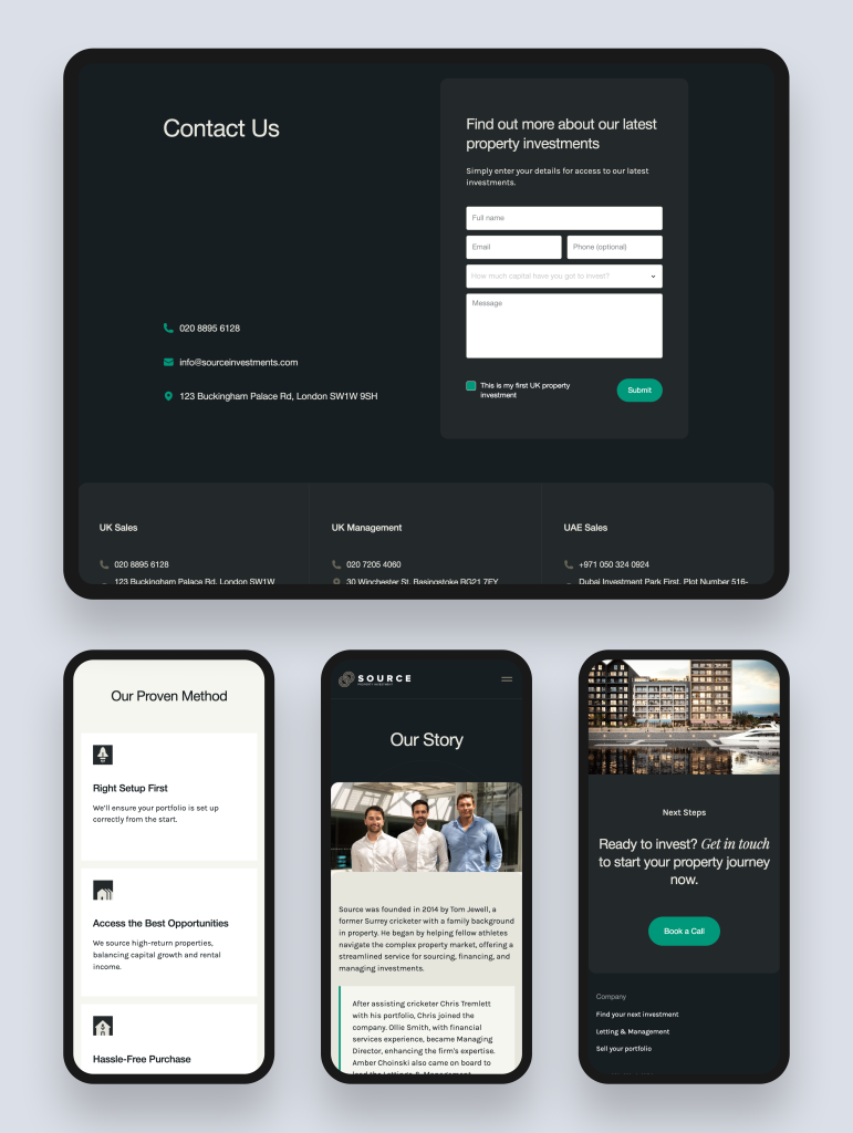 design of the Source Investments website